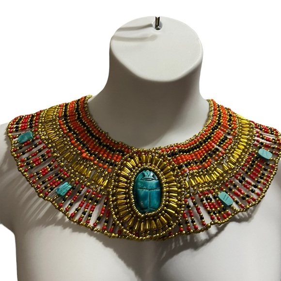 Ancient Egyptian Revival Beaded Scarab Collar
Necklace Handmade Statement Piece - Picture 2 of 9
